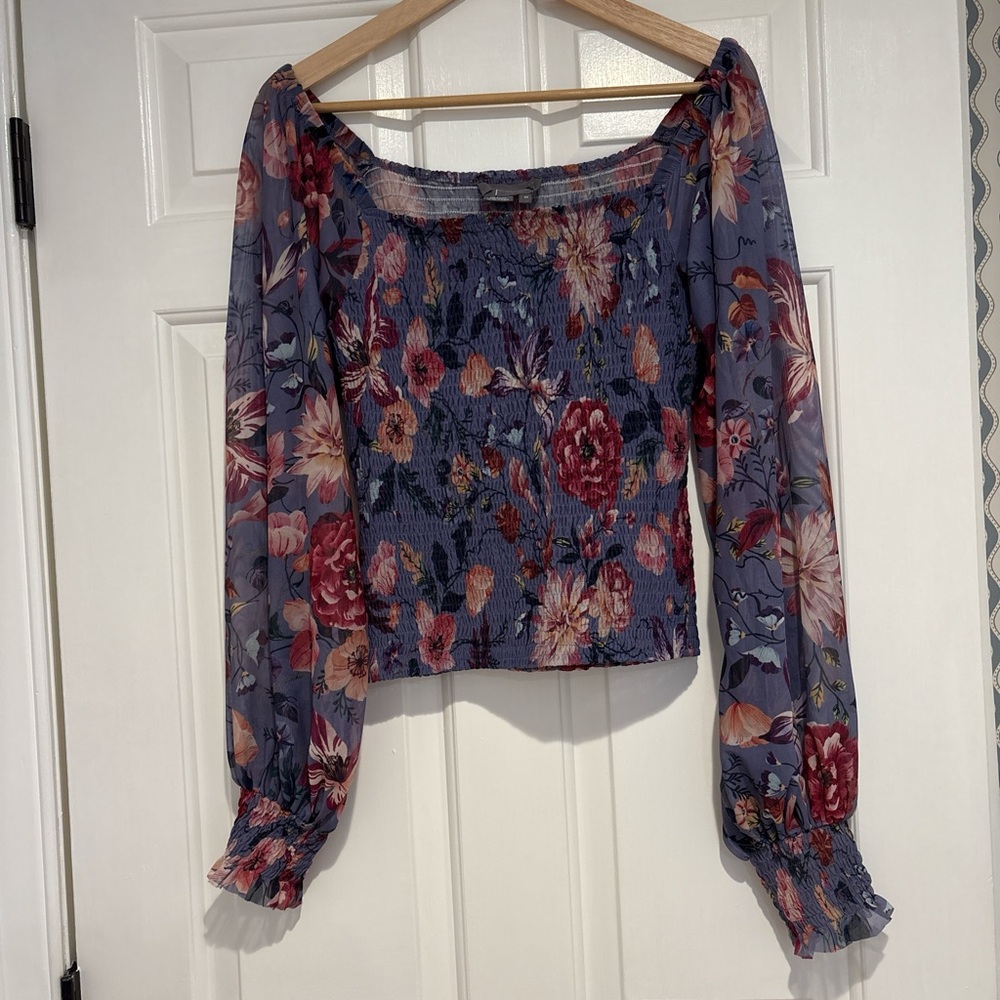 Anthropologie Blue and Pink Floral Blouse